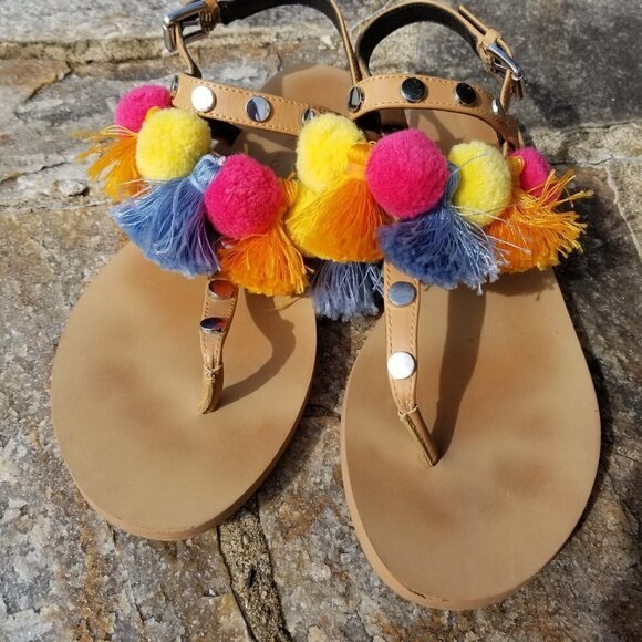 Rebecca Minkoff Estelle Studded Pom Pom Sandals 7 - Picture 8 of 13